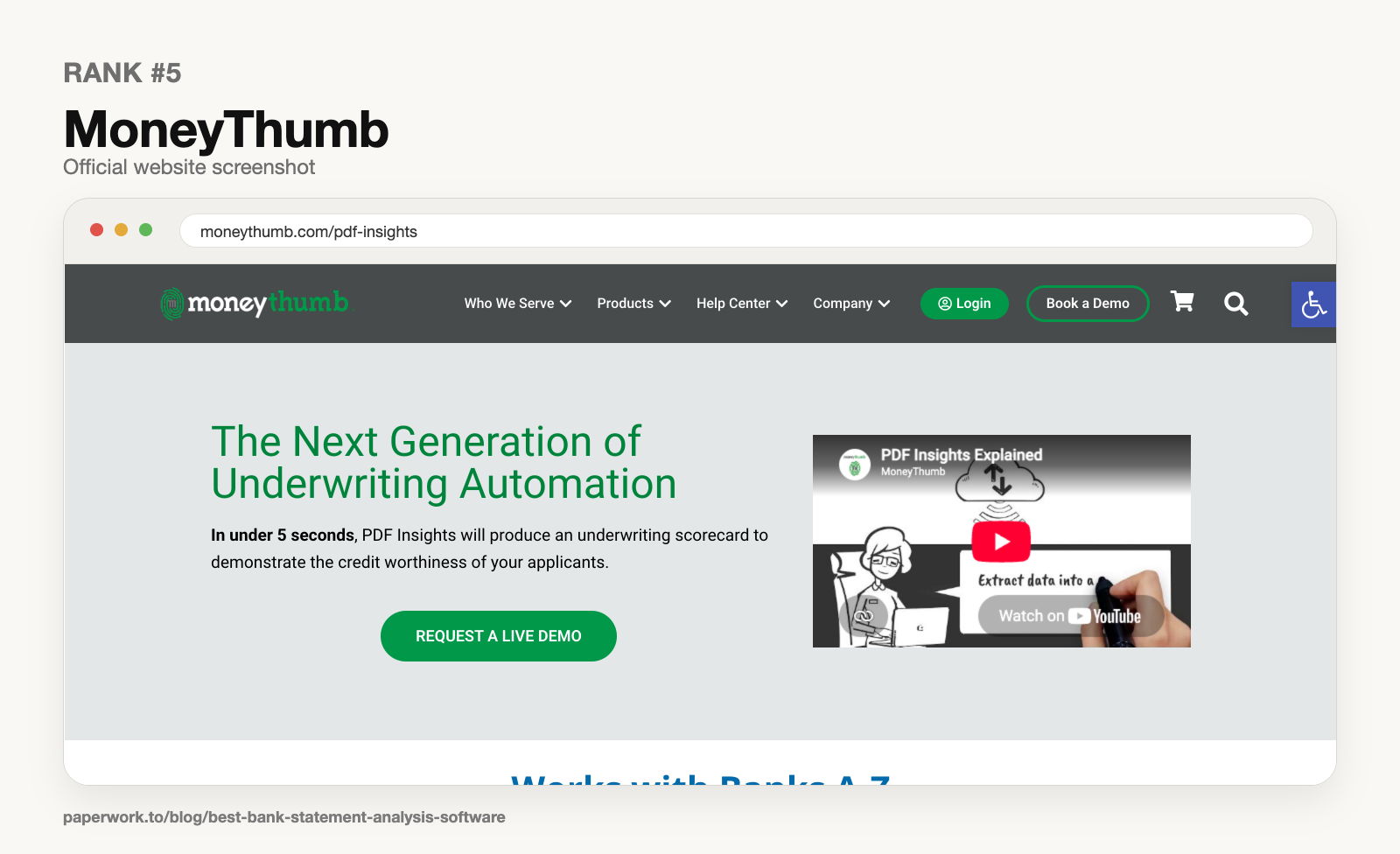 Rank #5 MoneyThumb official website screenshot framed in Paperwork style