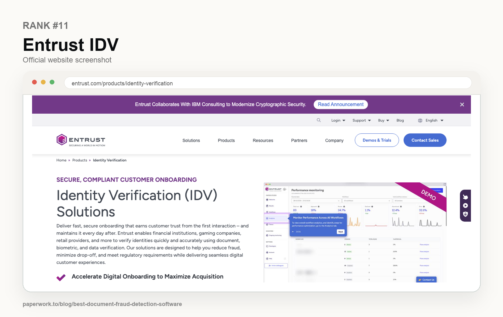 Rank #11 Entrust IDV official website screenshot framed in Paperwork style