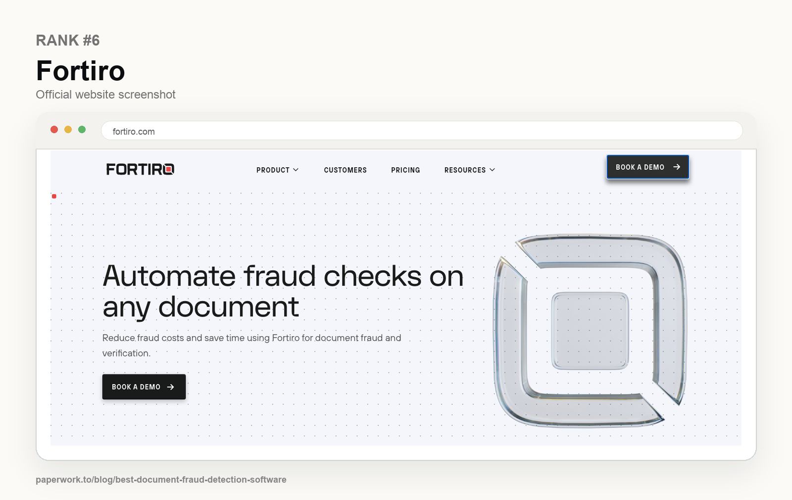 Rank #6 Fortiro official website screenshot framed in Paperwork style